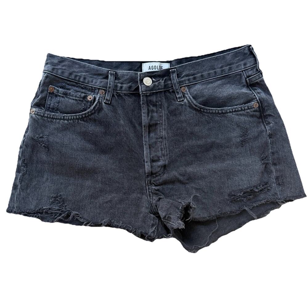 AGOLDE Faded Black 100% Organic Cotton Denim Button-Fly Parker Shorts Size 28